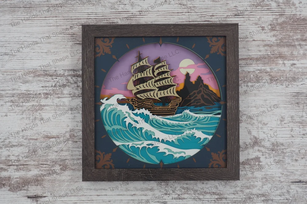 Sailing Ship Layered Paper Art Shadow Box